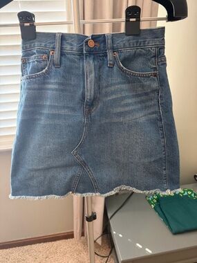 J. Crew Distressed Blue Denim Mini Skirt